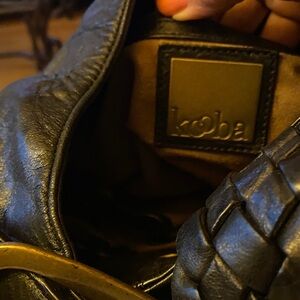 Kooba Black Braided Tassel Leather Hobo with Grommet Details